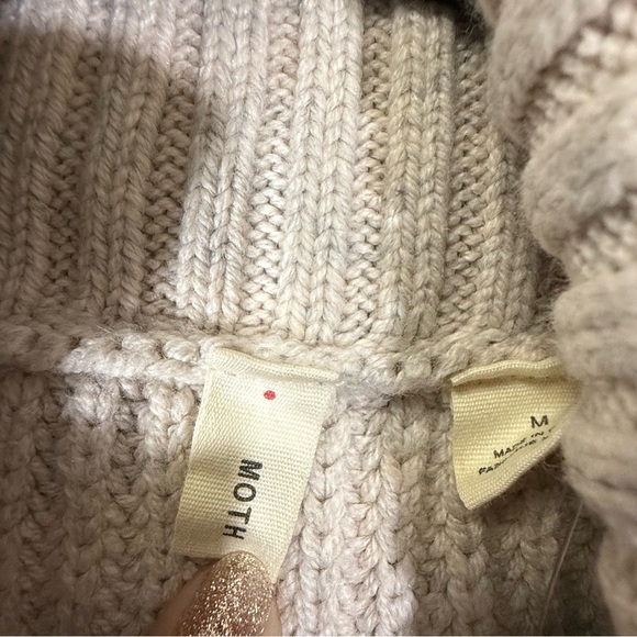 Anthropologie Moth Womens M Beige‎ Ribbed Cable Knit Turtleneck Sweater - Picture 3 of 10